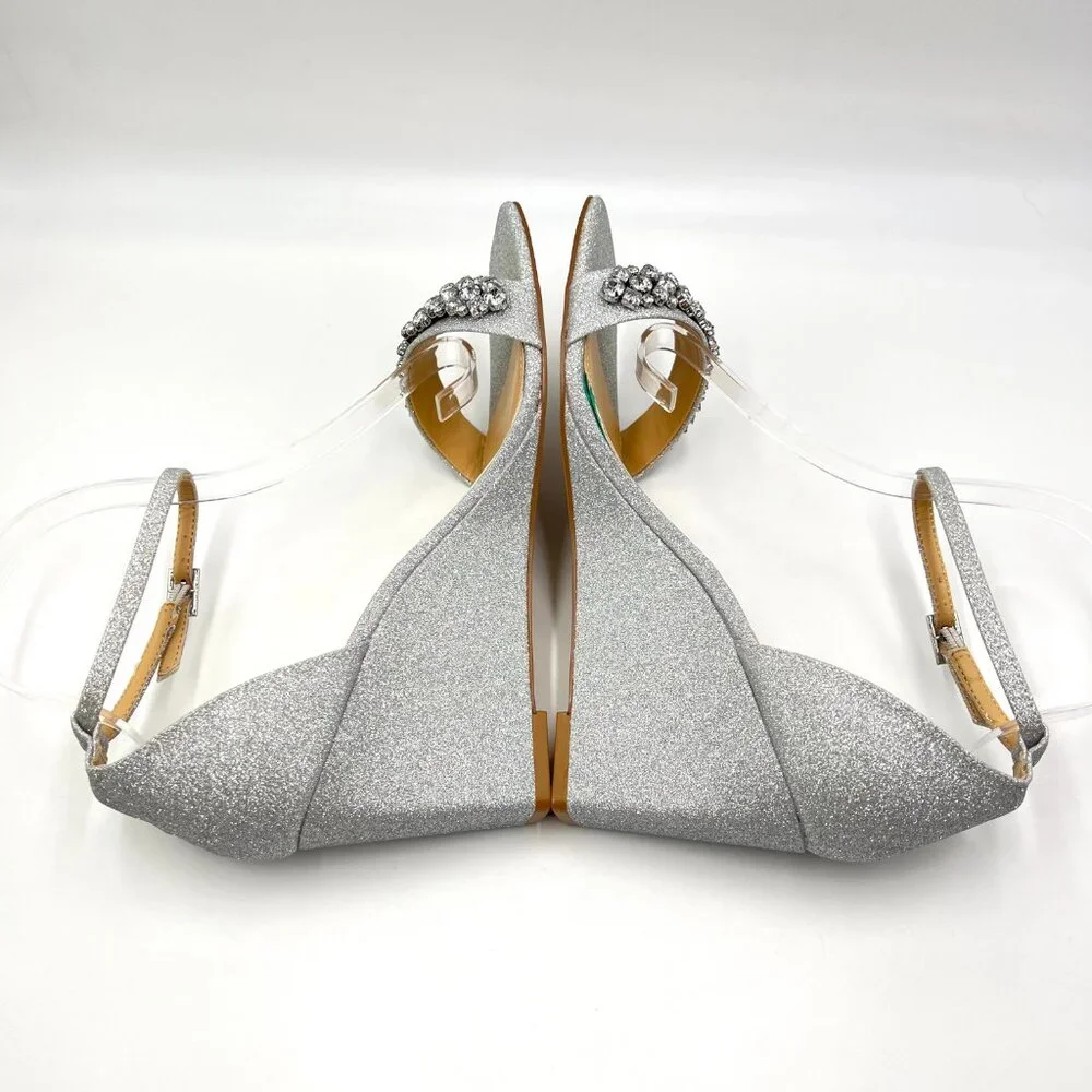 Jewel Badgley Mischka Size 9.5 Peggy Silver Jeweled Wedges Dress‎ Sandals Shoes